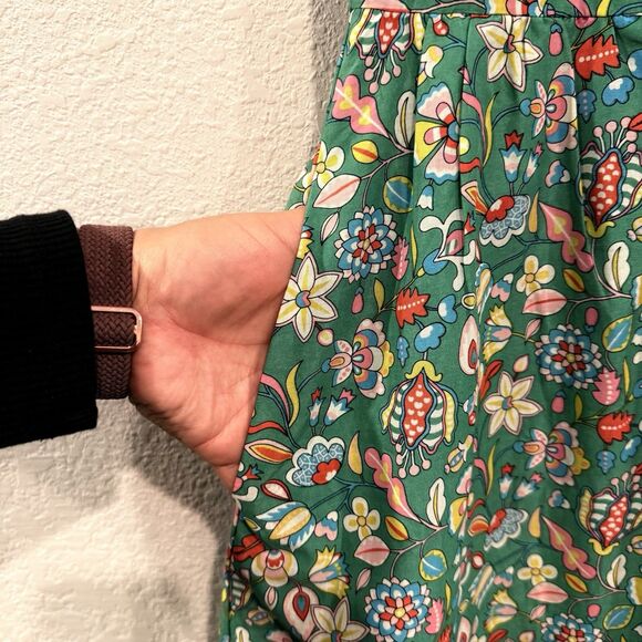Boden Green Pink Floral Embroidered Midi Dress Sleeveless Fit & Flare Size 10 - Picture 9 of 15